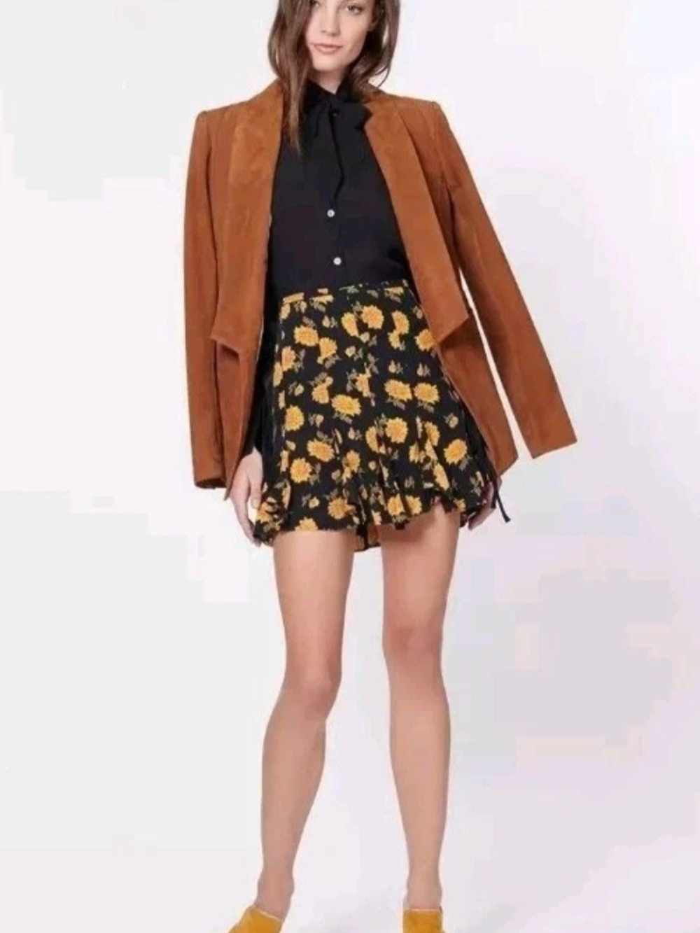 VERONICA BEARD Skirt WELLER FLORAL Summer BLACK 100% Silk Ruffled MINI Size 6